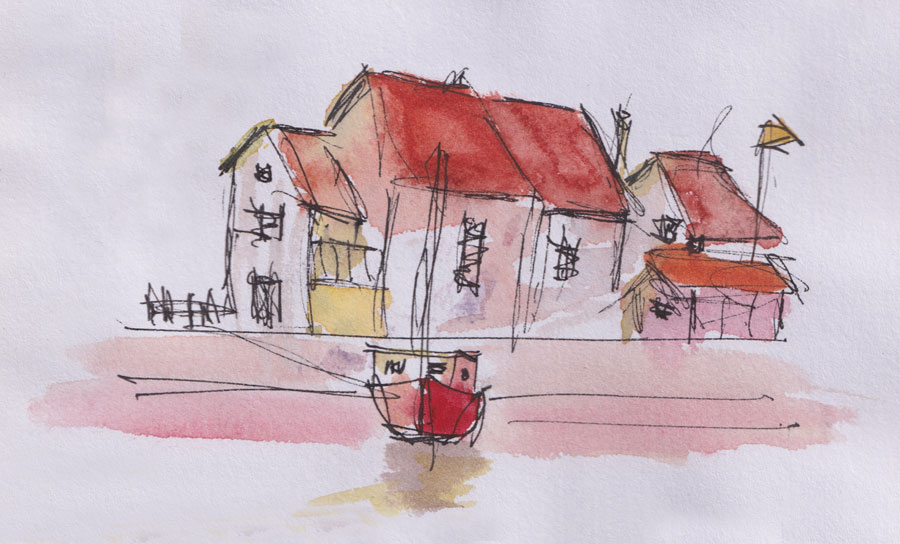 Seaside harbour watercolour