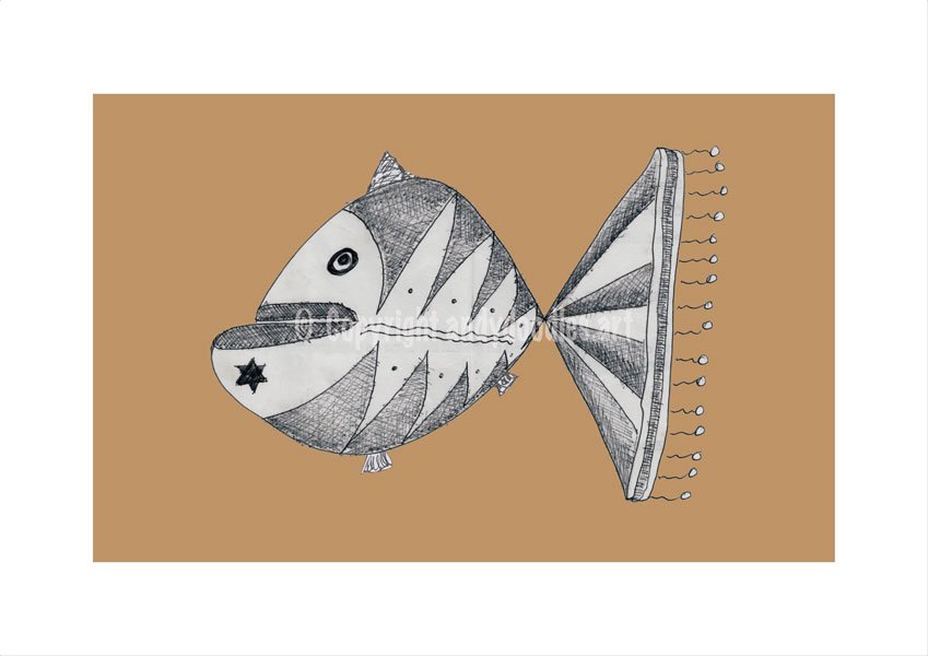 Giclée Print From An Original Line Drawing Of A Fish Print With A Coloured Background