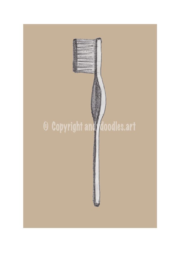 Giclée Print Of A Toothbrush From An Original One Drawing Printed On A Coloured Background